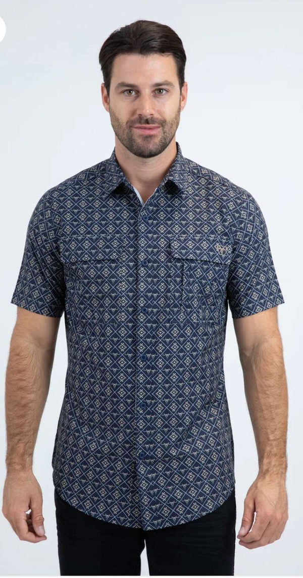 CAMISA AZUL DE MANGA CORTA ELÁSTICA PLATINI CORTE MODERNO - PGS11116