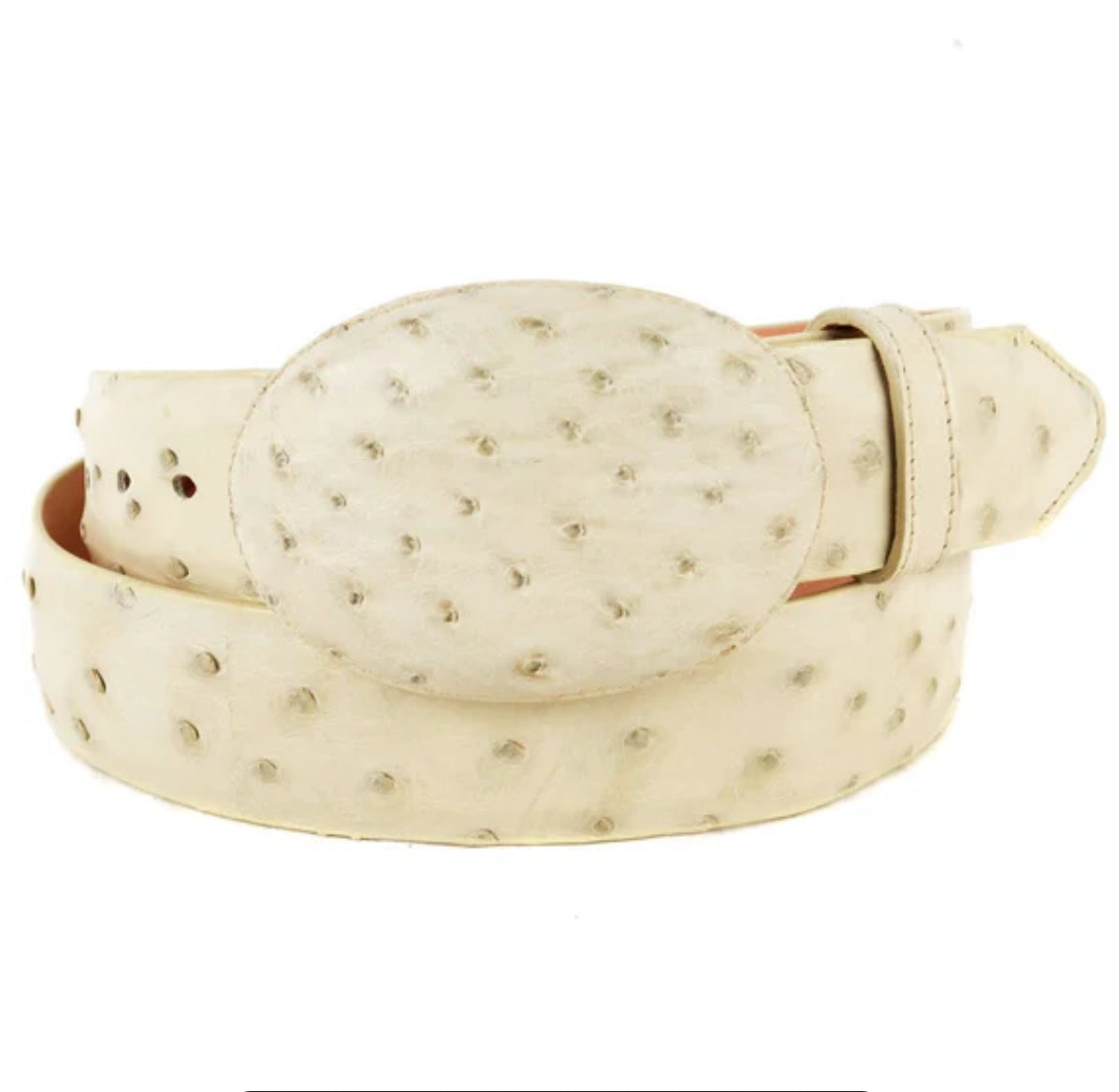 EXOTIC LOS ALTOS OSTRICH IVORY BELT ROUND BUCKLE