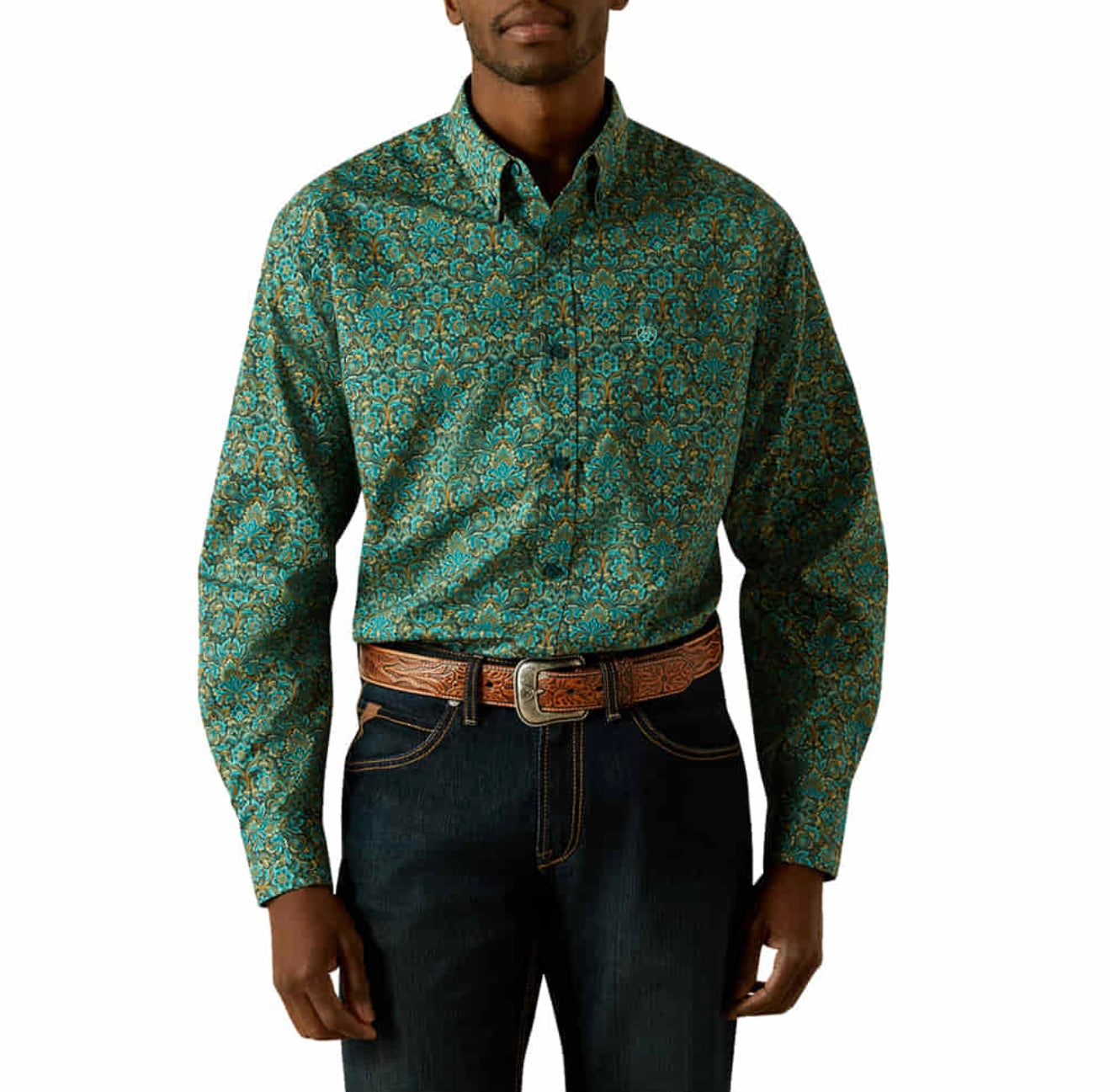 ARIAT MENS BECKER LONG SLEEVE TEAL CLASSIC FIT 10062208