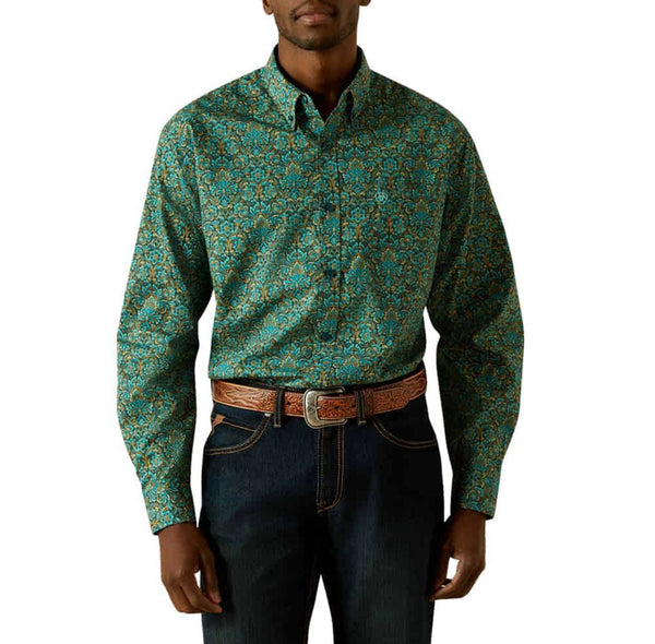 CAMISETA DE MANGA LARGA PARA HOMBRE ARIAT BECKER AZUL TEAL CORTE CLÁSICO 10062208
