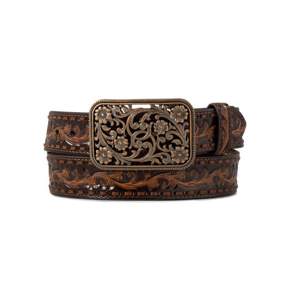 ARIAT WOMENS BROWN PRINT HAND TOOLED BELT A1567147