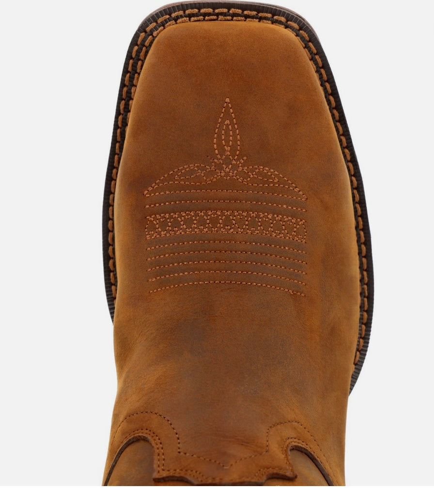 DURANGO MEN WORK BROWN WITH WHITE STITCHING (steel toe, waterproof, slip & oil resistant) - DDB0389