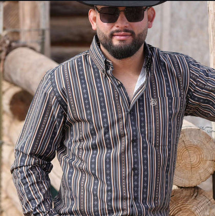 CUERO LINE MEN’S BLACK AND BROWN STRIPES WITH GEOMETRIC DIAMONDS SKCL2023186