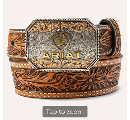 ARIAT KIDS TAN CINCELADO ARIAT SILVER BUCKLE BELT A1309108