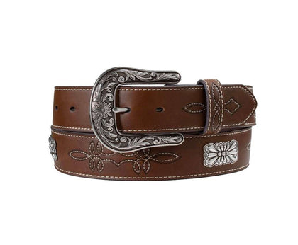 NOCONA WOMEN BROWN FLORAL EMBOSSING WESTERN BELT N320008602