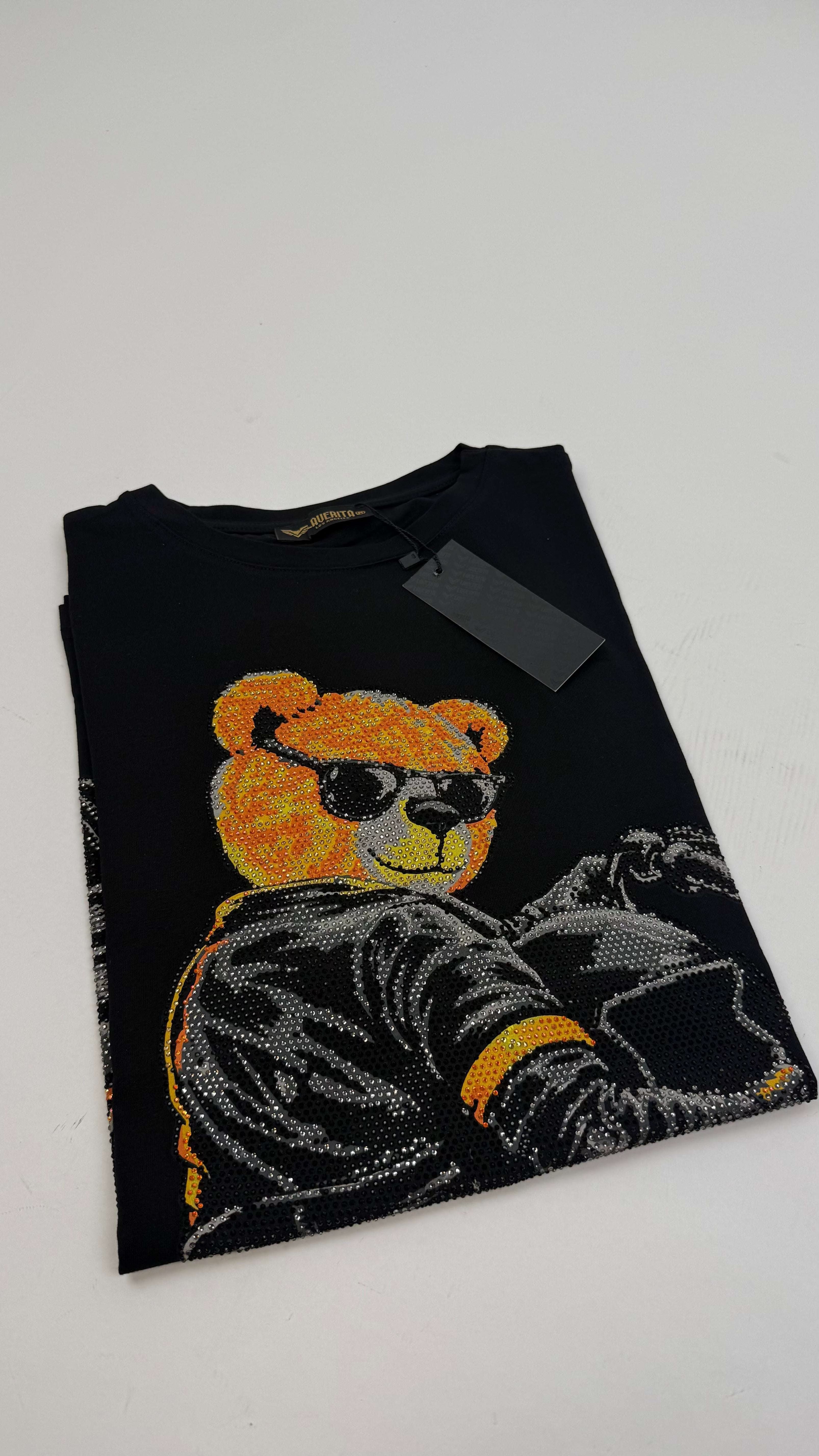 LAVERITA BLACK T-SHIRT COOL BEAR ON MOTORCYCLE-LAV94826 Laherradurawwnc.com