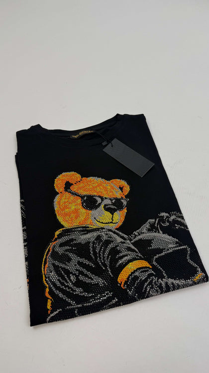 LAVERITA CAMISETA NEGRA OSO FRESCO EN MOTOCICLETA-LAV94826