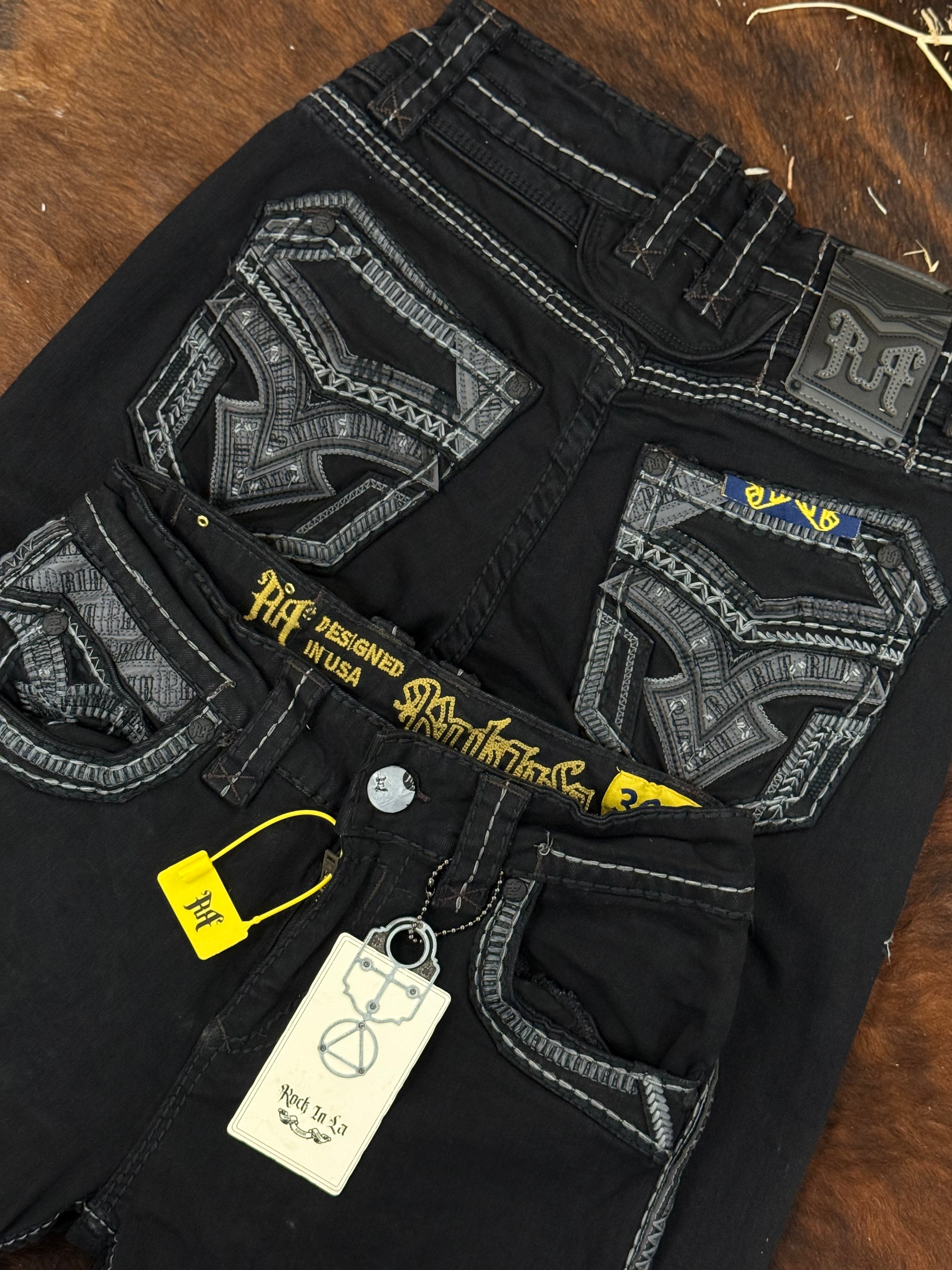 ROCK IN LA MENS BLACK R 385 STRAIGHT BOOT CUT JEANS