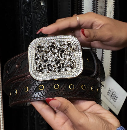 RANGERS LONGROPE WOMENS LASER & WOVEN DARK BROWN BELT 7059
