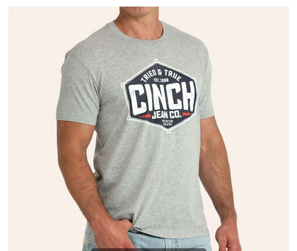 CINCH MENS "TRIED  & TRUE” GRAY T-SHIRT RED - MTT1690725