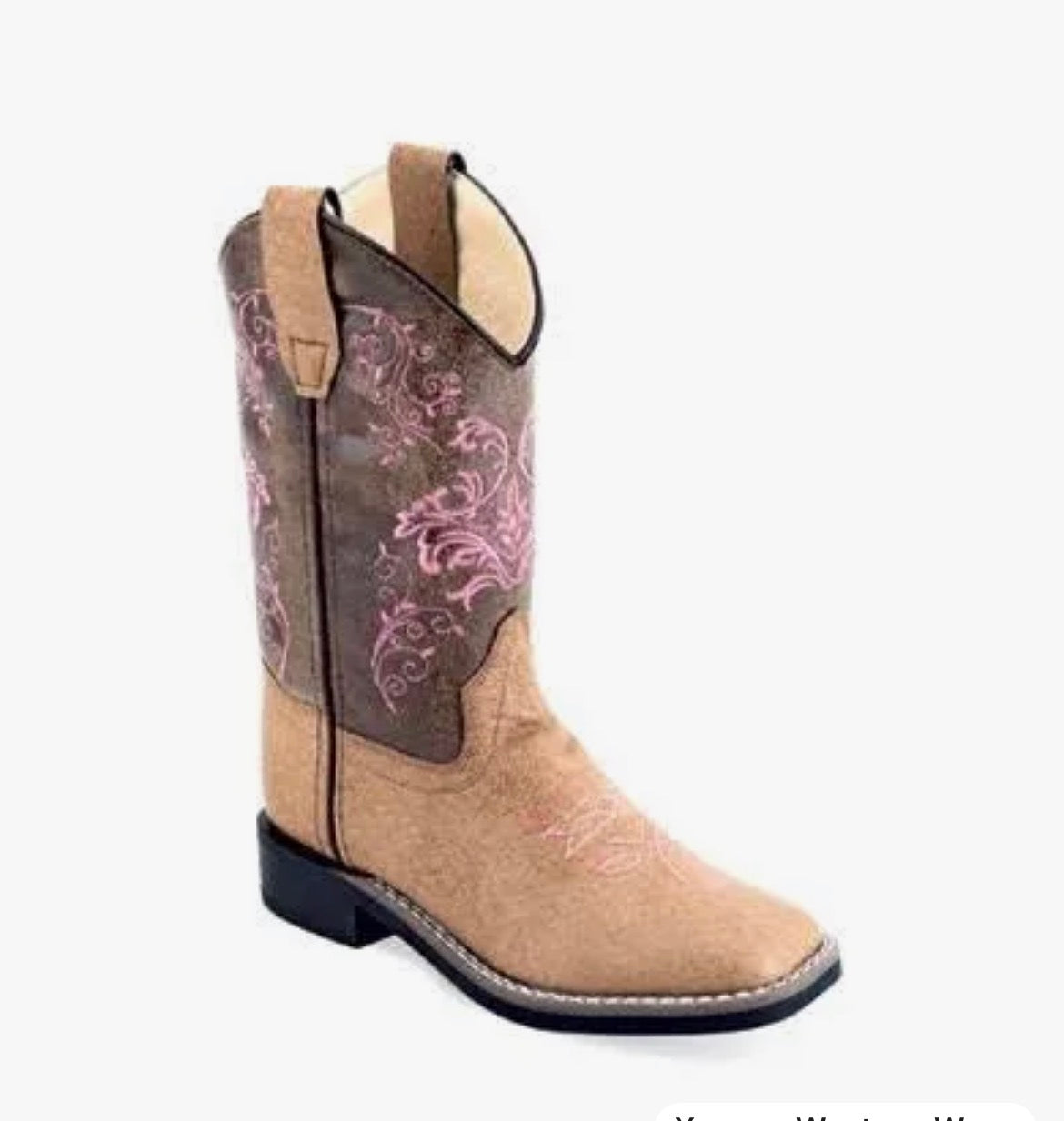 OLD WEST TAN, BROWN WITH PINK FLOWER STITCHING VB1096