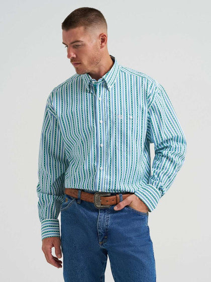 CAMISA WRANGLER DE HOMBRE MANGA LARGA AZUL VERDOSO AZTECA CON BROCHES 112374596