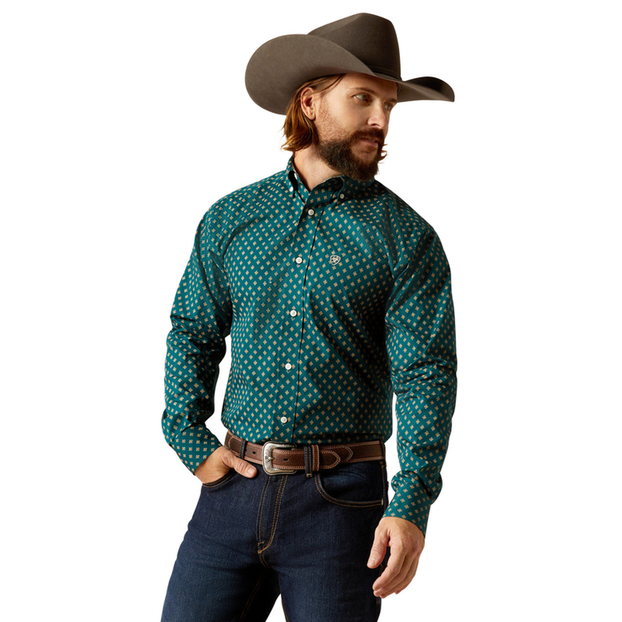 ARIAT FUTTED GROVER DEEP TEAL LONG SLEEVE SHIRT