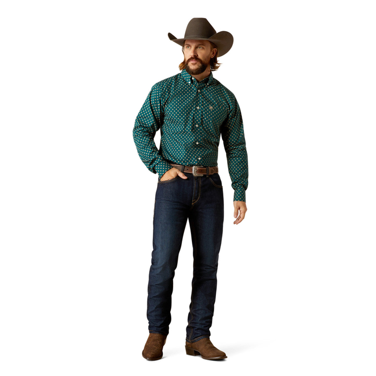 ARIAT FUTTED GROVER DEEP TEAL LONG SLEEVE SHIRT