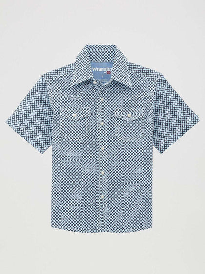 WRANGLER KIDS BLUE/BLACK BUTTON UP SHORT SLEEVE SHIRT- 112378786