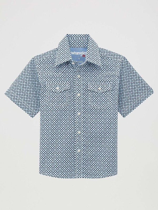 WRANGLER KIDS BLUE/BLACK BUTTON UP SHORT SLEEVE SHIRT- 112378786