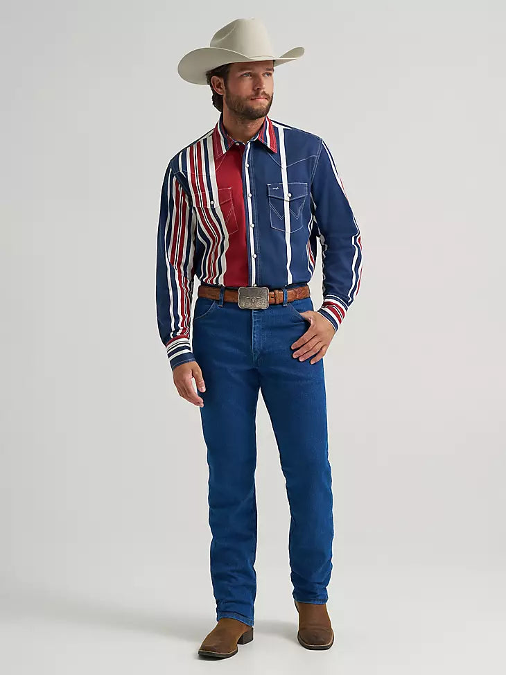 MEN WRANGLER WHITE/RED/BLUE BUTTON UP LONG SLEEVE SHIRT- 112375916