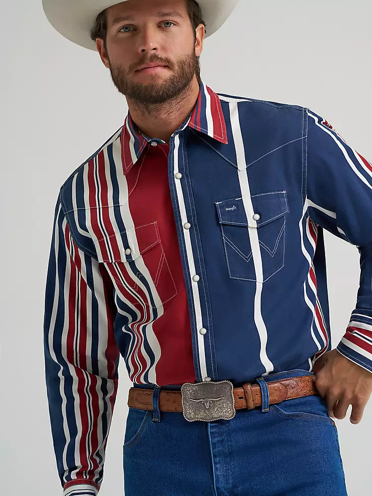 MEN WRANGLER WHITE/RED/BLUE BUTTON UP LONG SLEEVE SHIRT- 112375916