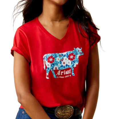 WOMEN ARIAT FLOWER COW SS TSHIRT-10045086