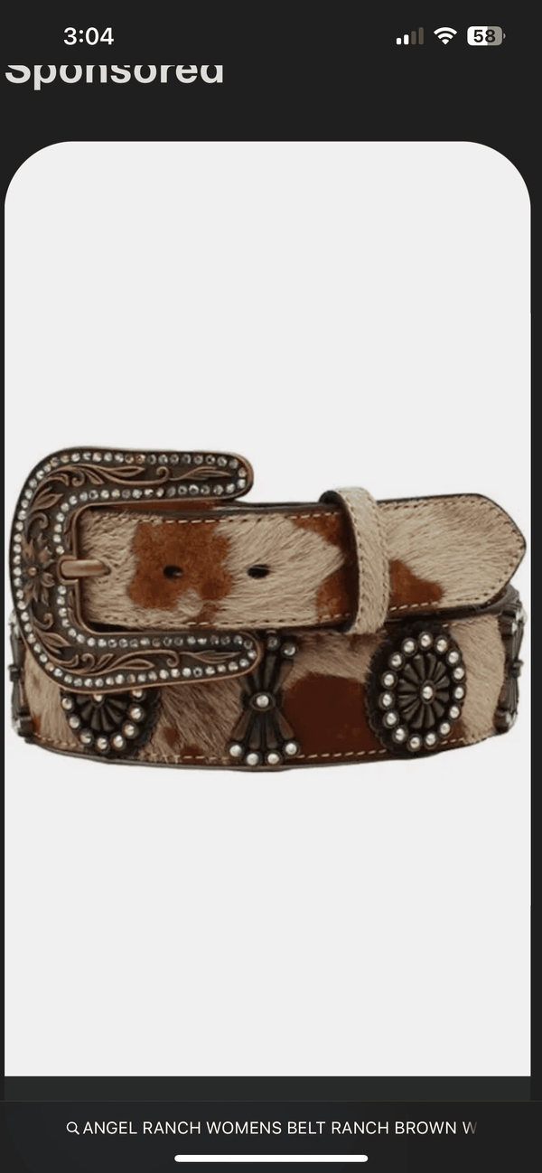 ANGEL RANCH WOMENS BELT RANCH BROWN WHITE WHITE OF HAIR 140002308