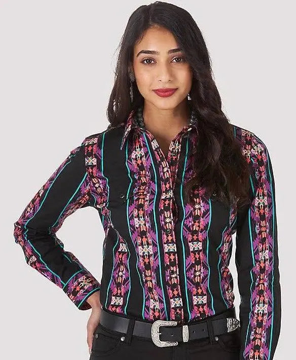 Wrangler Women's Long Sleeve Retro Print Western Snap Shirt- LW4010M