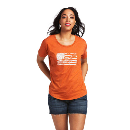 ARIAT WOMENS DESERT FLAG SS TSHRT/ ADOBE HEATHERR