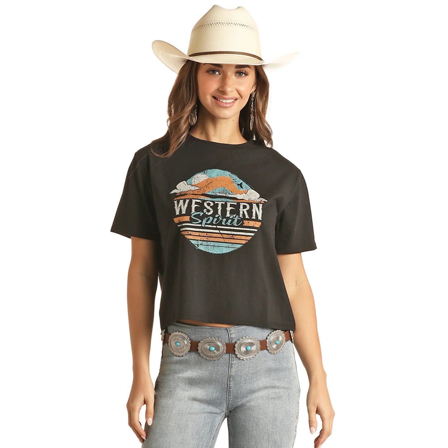 Rock & Roll Boxy Tee With Western Graphic RRWT21RZ07