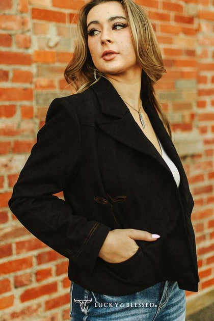 BLAZER NEGRO BORDADO LUCKY&BLESSED PARA MUJER