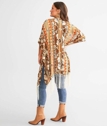HOOEY WOMEN Chiffon Fringe Kimono HV101TNBR