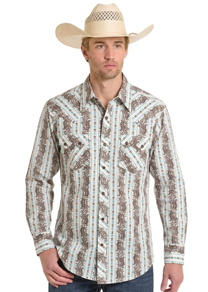ROCK&ROLL LONG SLEEVE WHITE- BROWN TEAK RR PAISLEY STRIPE BMNS08320