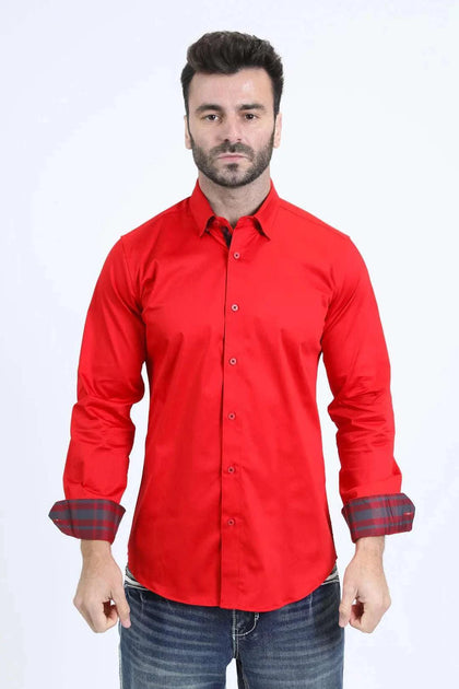 PLATINI MEN SHIRT MODERN FIT STRETCH RED- TKL11302