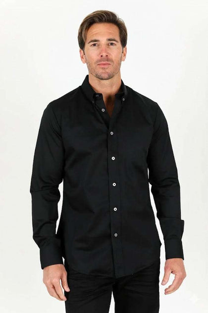 PLATINI MEN’S SHIRT MODERN FIT STRETCH BLACK - TKL11298