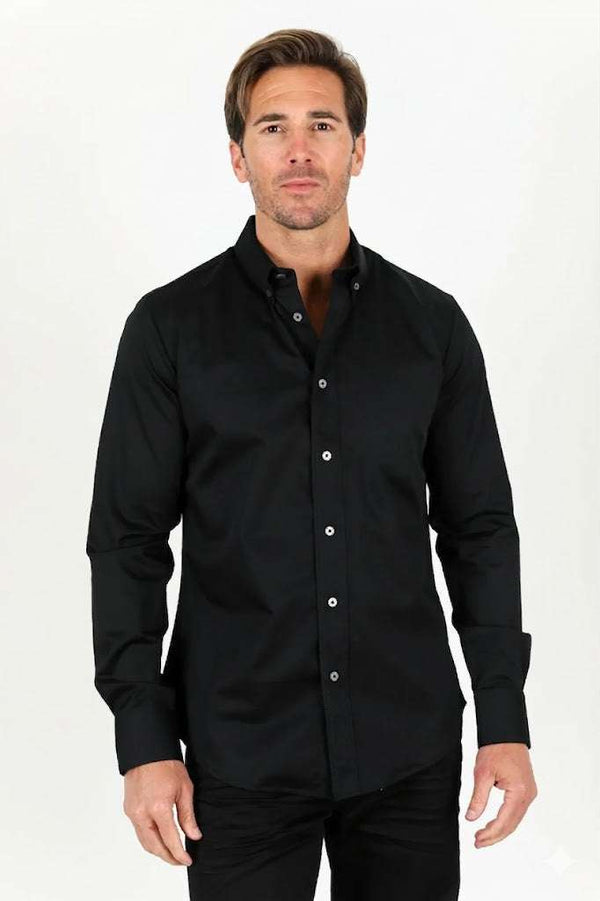 CAMISA DE HOMBRE PLATINI CORTE MODERNO ELÁSTICA NEGRA - TKL11298
