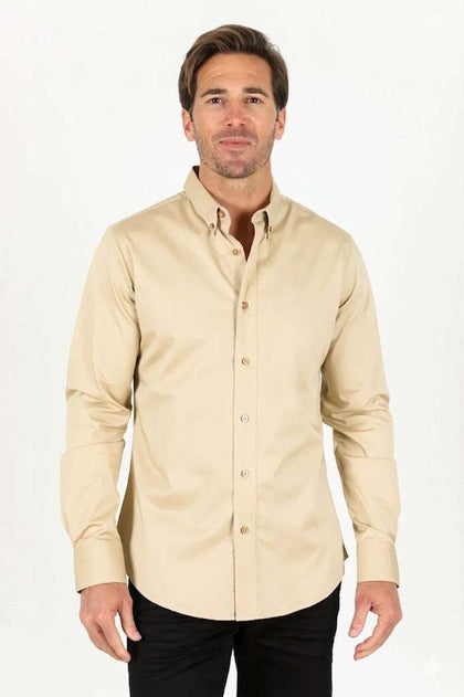 PLATINI MEN’S SHIRT MODERN FIT STRETCH BEIGE - TKL11301