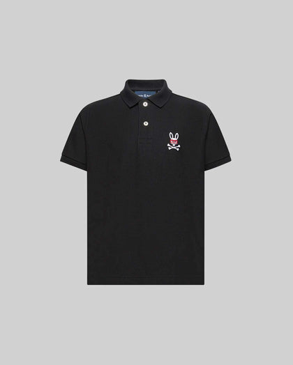 PSYCHO BUNNY KIDS MISCHIEF BUNNY PIQUE POLO BLACK SM25