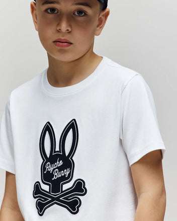 PSYCHO BUNNY KIDS DEREK CENTER GRAPHIC TEE WHITE KT0200006 Laherradurawwnc.com