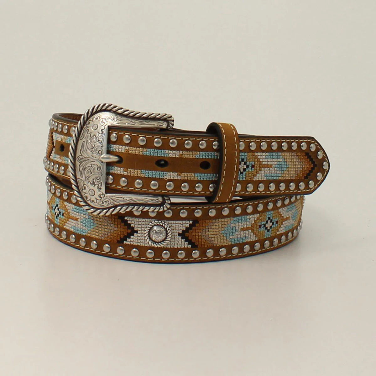 NOCONA MENS MULTI COLOR TAN AND LIGHT BLUE BELT- N320003044