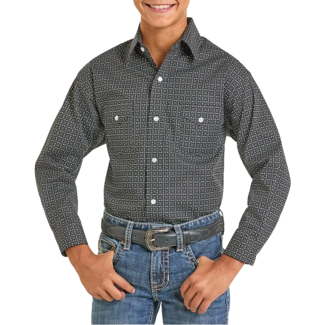 PANHANDLE BOYS LS 2 PKT SNAP BLACK RBN2S06924