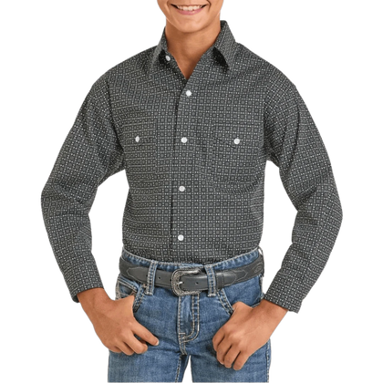 PANHANDLE BOYS LS 2 PKT SNAP BLACK RBN2S06924