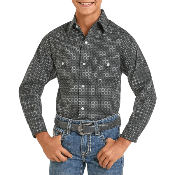 PANHANDLE BOYS LS 2 PKT SNAP BLACK RBN2S06924