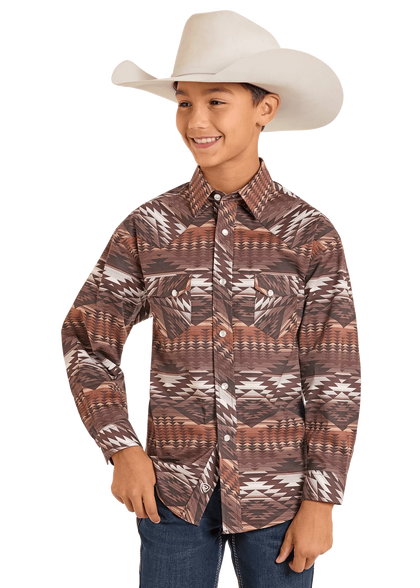 NIÑOS ROCK&ROLL RR ESTAMPADO AZTECA MANGA LARGA CON BOTONES MARRÓN BBN2S07139