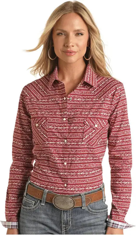 PANHANDLE WOMEN RED LADIES LS SNAP RSWSOSRZD5