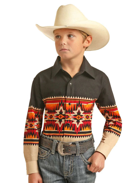 CAMISA DE MANGA LARGA CON BROCHES NEGRA DE NIÑO PANHANDLE BOYS PHBSOSRZ5W