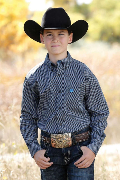 CINCH KIDS SHIRT LONG SLEEVE BLACK & BLUE MTW7060259