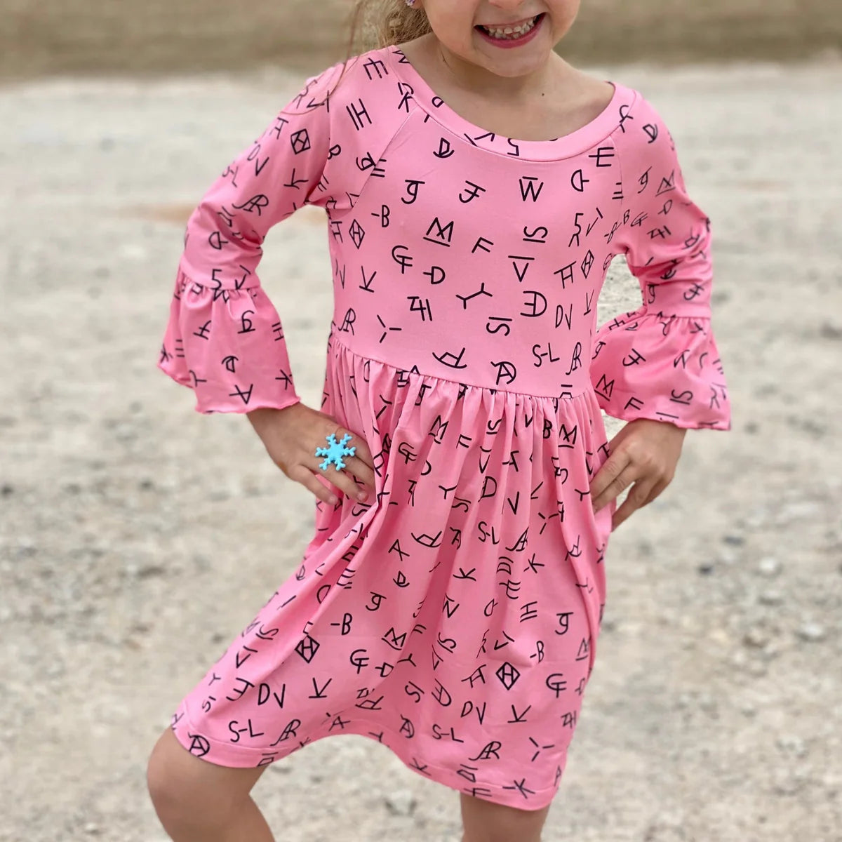 SHEA BABY PINK BRAND BELL SLEEVE DRESS GIRL’S SDRF24