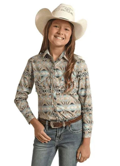 CAMISA ROCK&ROLL SNAP CON ESTAMPADO AZTECA NIÑA AZUL TEAL RRGSOSR0R5