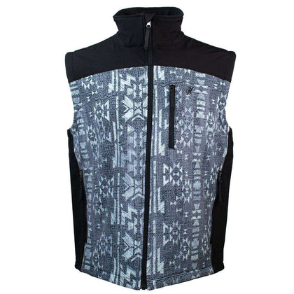 CHALECO HOOEY DE SOFTSHELL PARA HOMBRE, DISEÑO AZTECA EN GRIS/CARBÓN, CON CUERPO DE CIERRE COMPLETO Y CANESÚ DE COLOR CARBÓN HV092CHAZ