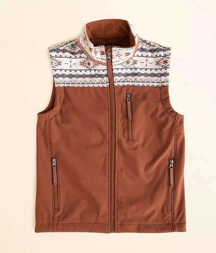 HOOEY MENS SOFT-SHELL VEST RUST W CREAM AZTEC PATTERN -HV104CRRU