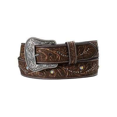 NOCONA WOMENS CHOCOLATE SCROLL NAIL HEADS LEATHER BELT- N320008502