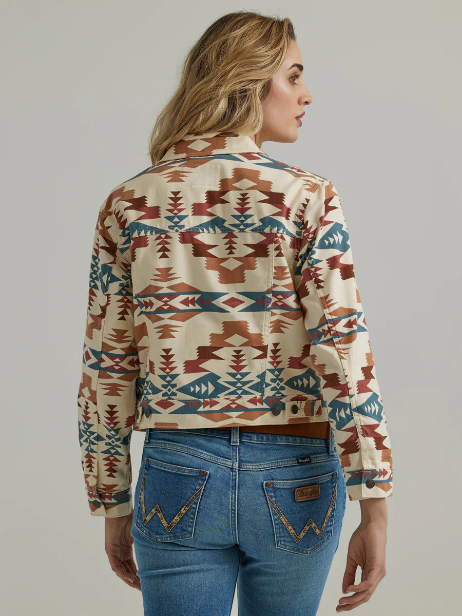 WRANGLER WOMEN RETRO BEIGE AZTEC PATTERN DENIM JACKET-112346156